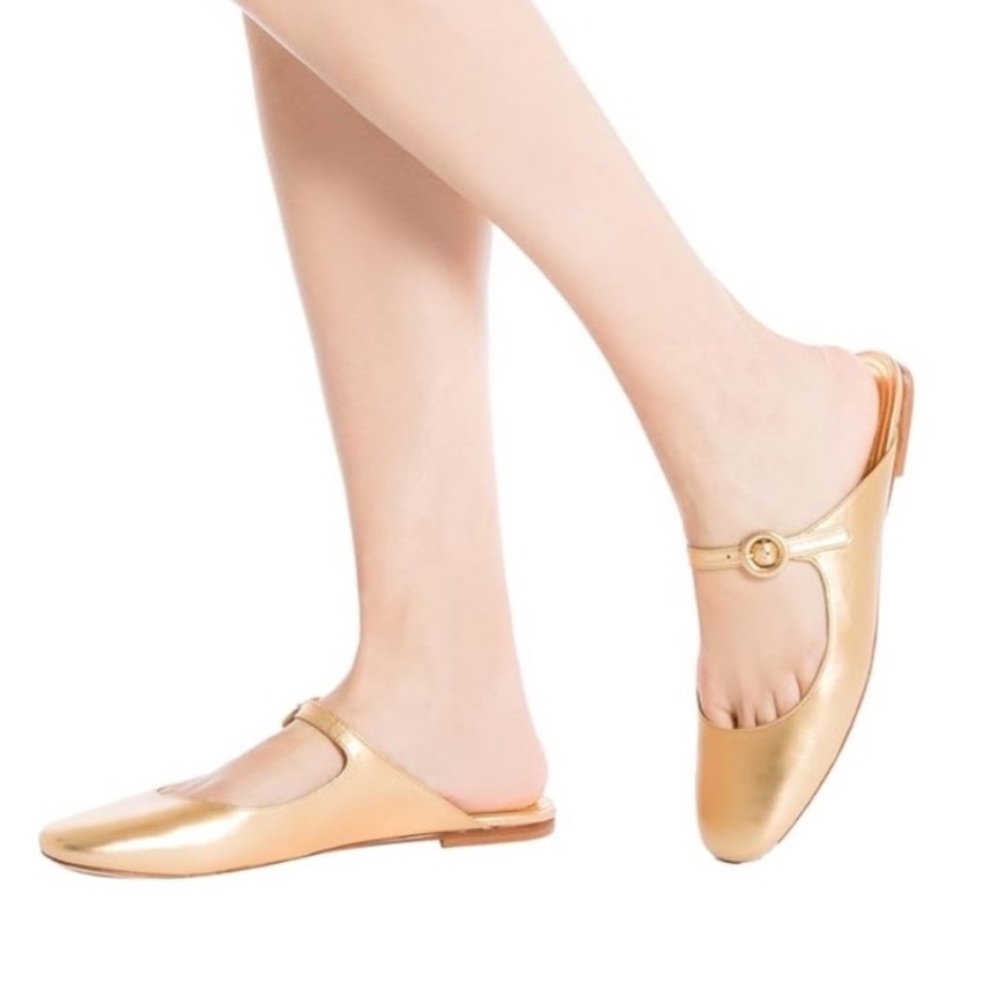 Larroudé Leather Flat Mule - Gold 7.5